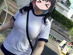 【ノーブラ散歩】ブルマ体操服姿でリモコンバイブ挿入し乳首勃起させて原宿を疾走する巨乳露出狂痴女